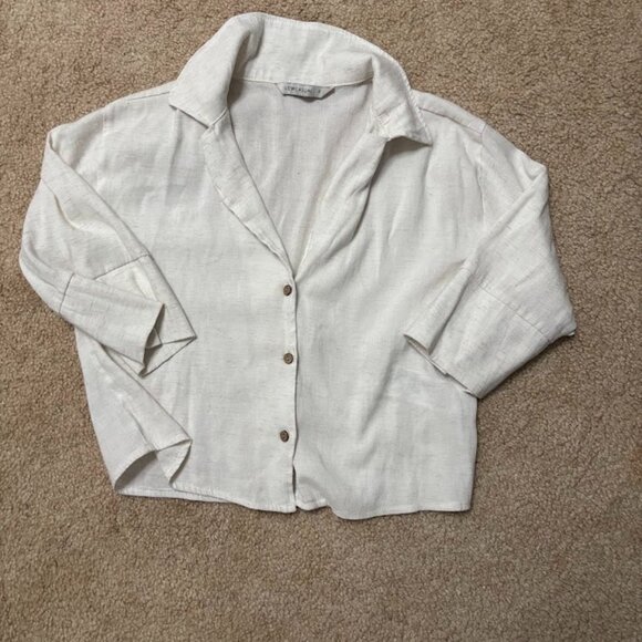 LCW Vision Plain Short Sleeve Linen Blend Women's Shirt - Picture 6 of 7